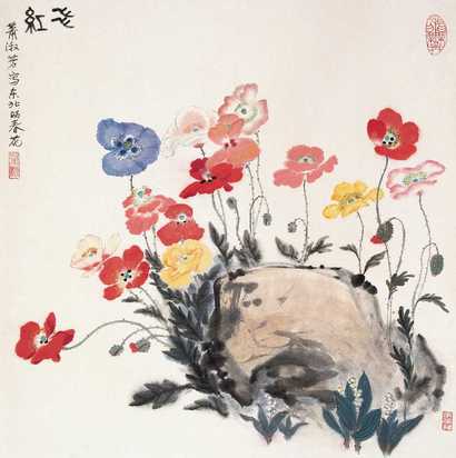萧淑芳 飞红 立轴